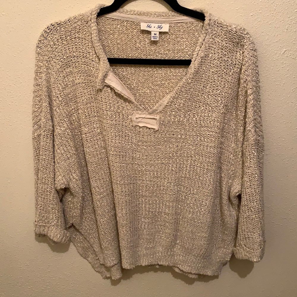 Cream V Neck Knit Sweater